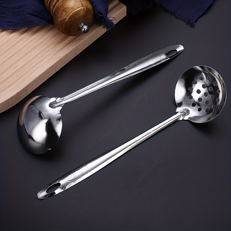 Commercial long handle hot pot spoon stainless steel soup spoon leaky spoon  golden two in one