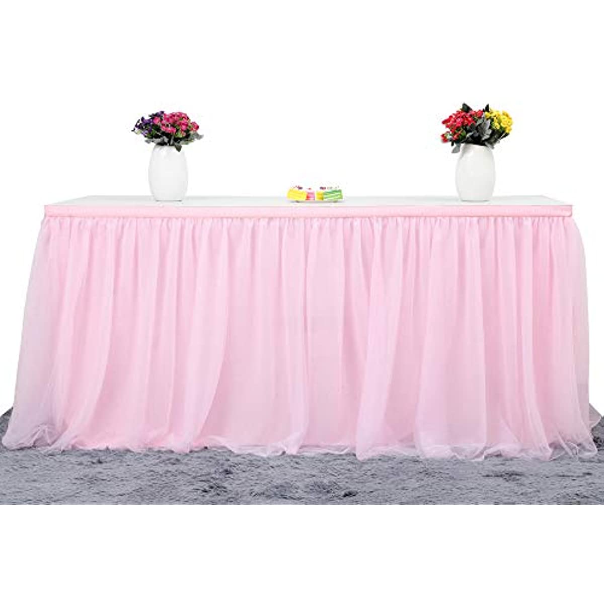 1pc 6ft Gonna Tavolo In Tulle Rosa Volant Baby Shower - Temu