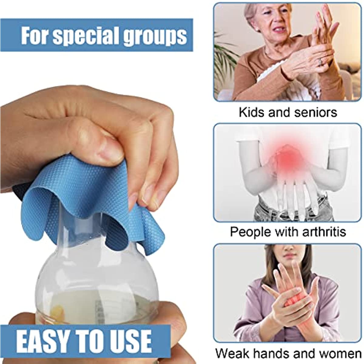 2 Jar Openers for Weak Hands & Elderly - Bottle & Jar Opener for arthritic  hands, Seniors & Children 