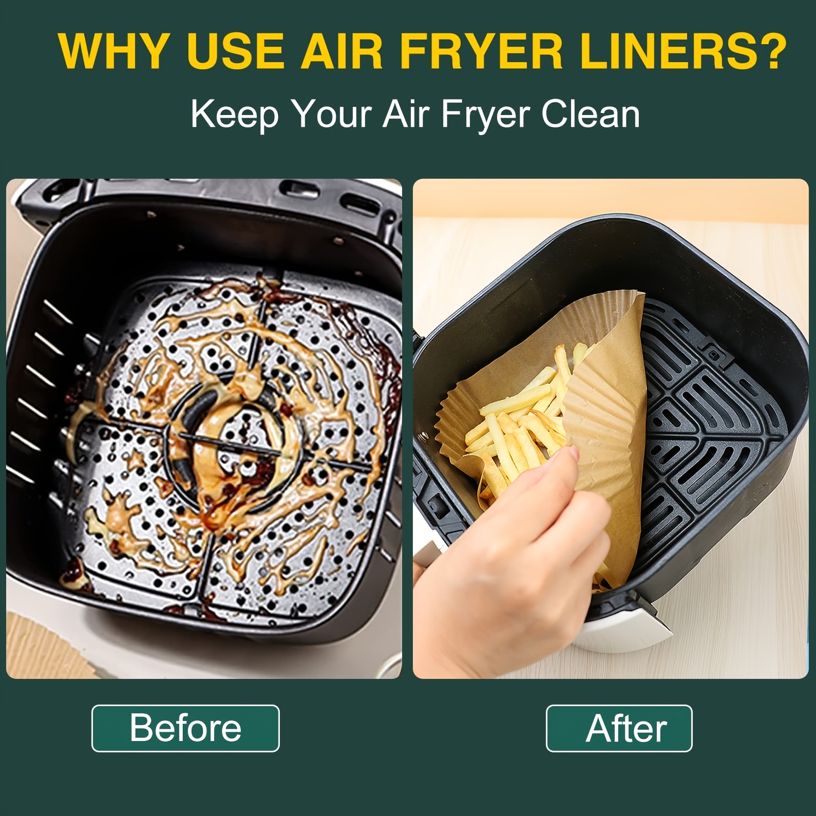Air Fryer Liners 100Pcs Non-Stick Disposable Paper Liners Square