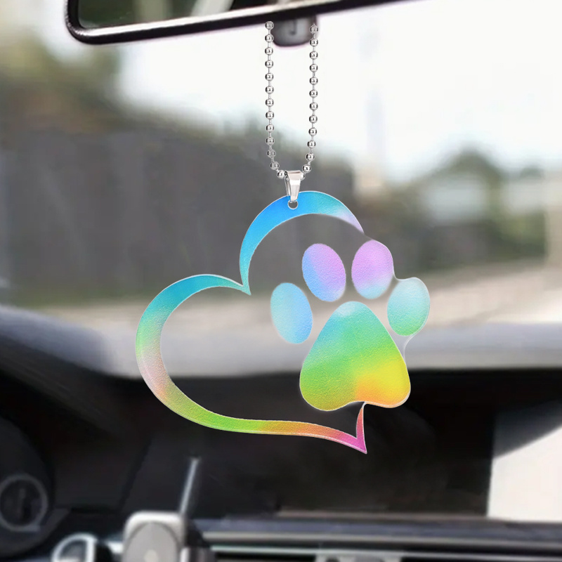 1pc Colorful Love Shaped Dog Footprint Multifunctional Key Chain For Car  Rear View Mirror Accessories Interior Pendant Bag Pendants,Unique Gift
