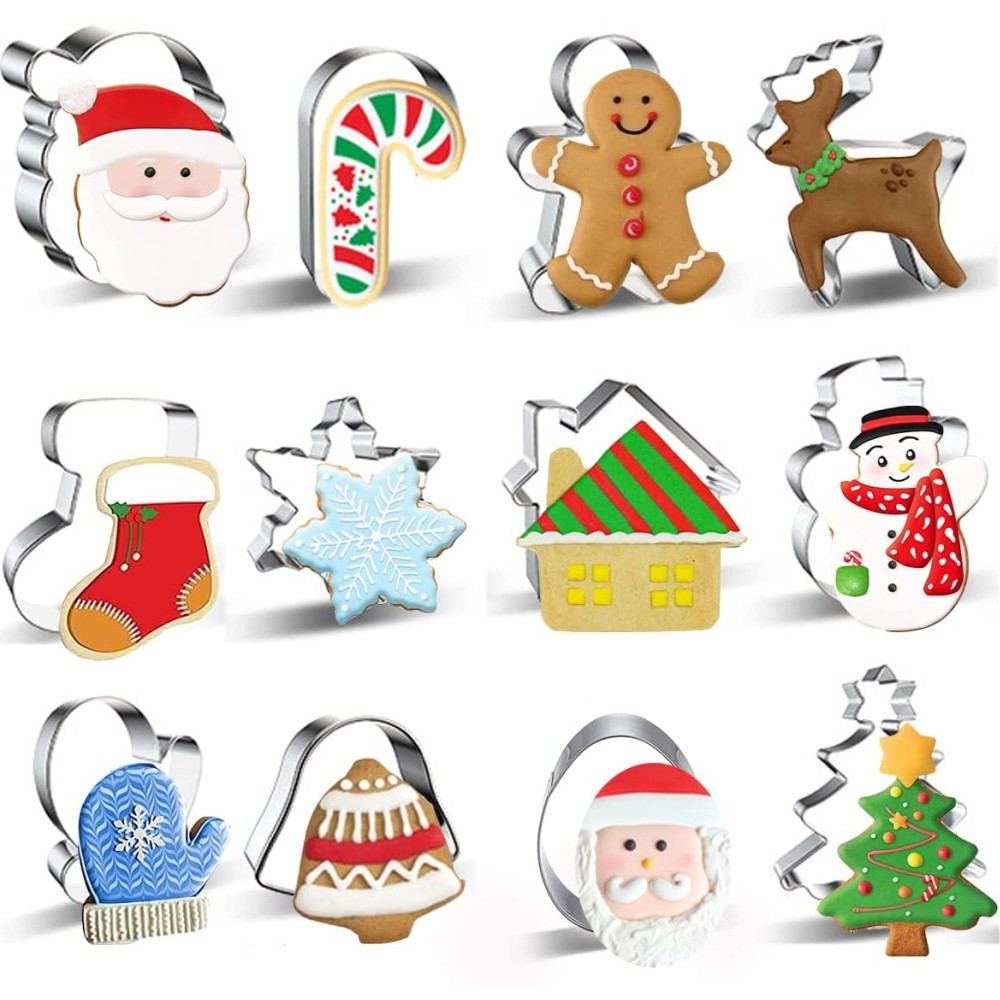 Merry Christmas Cookie Cutter 3D Cartoon Santa Elk Xmas Tree Shape Fondant  Biscuit Mold Cake Decorating Tools Baking Accessories