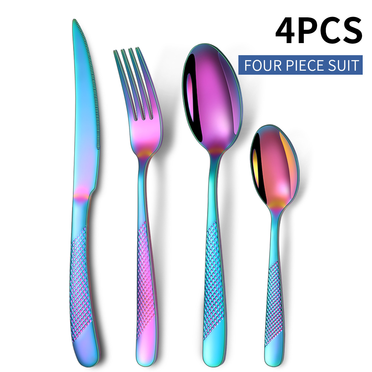 Kitchen Cutlery Rainbow Steak Knives 4Pcs Stainless Steel Colorful