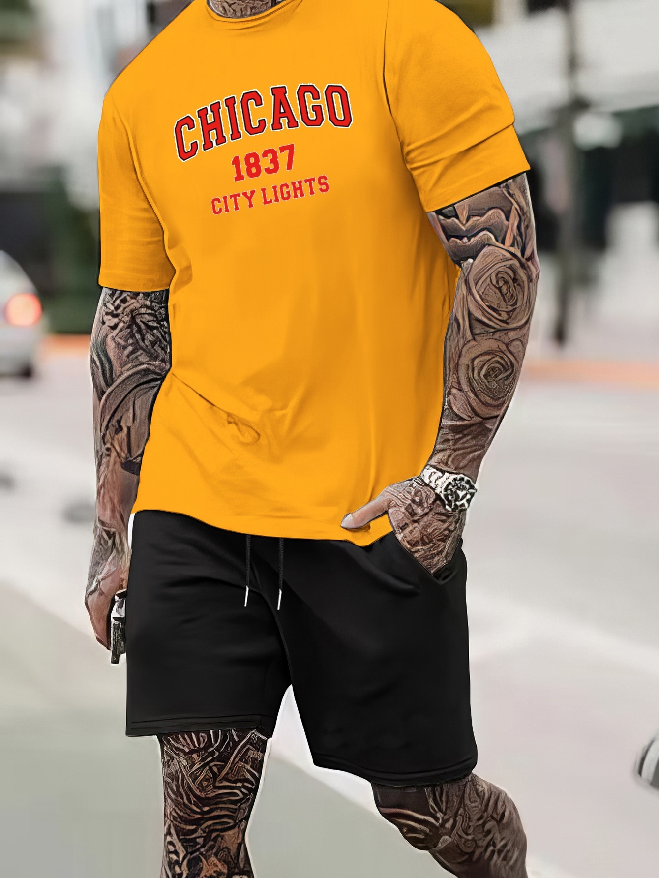 chicago'' Print,, Men's Short Sleeve Baseball Jersey Shirt And Drawstring  Shorts Set For Summer - Temu