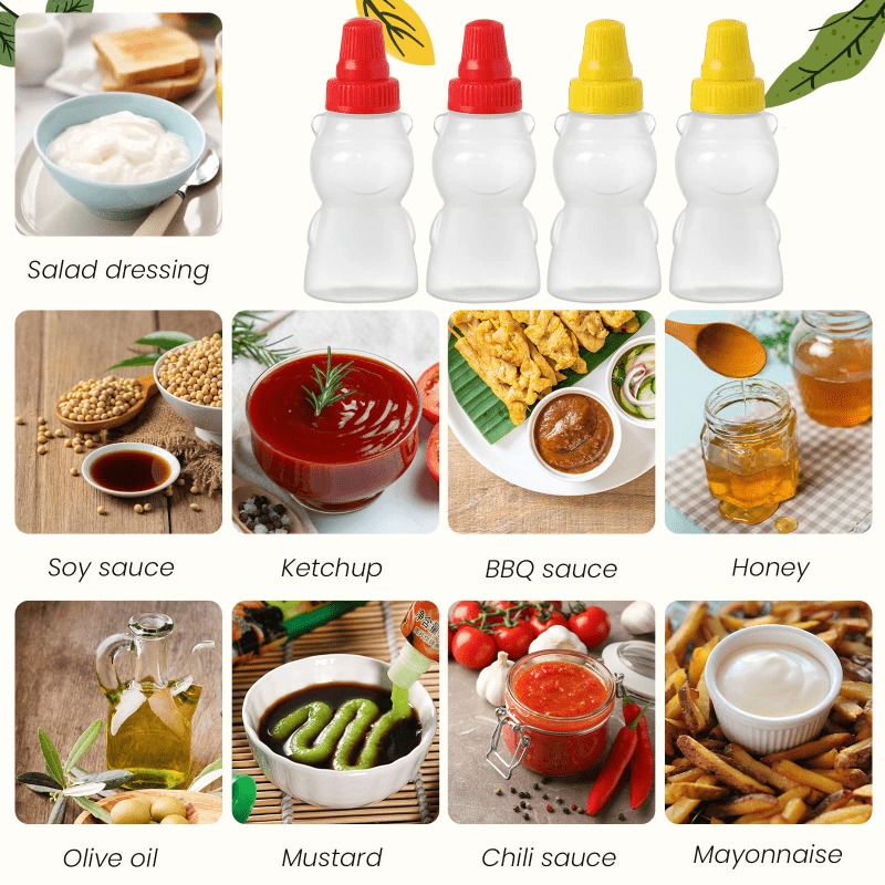 1-4PC Mini BBQ Squeeze Bottle Sauce Bottles Ketchup Mustard Condiment  Dispenser
