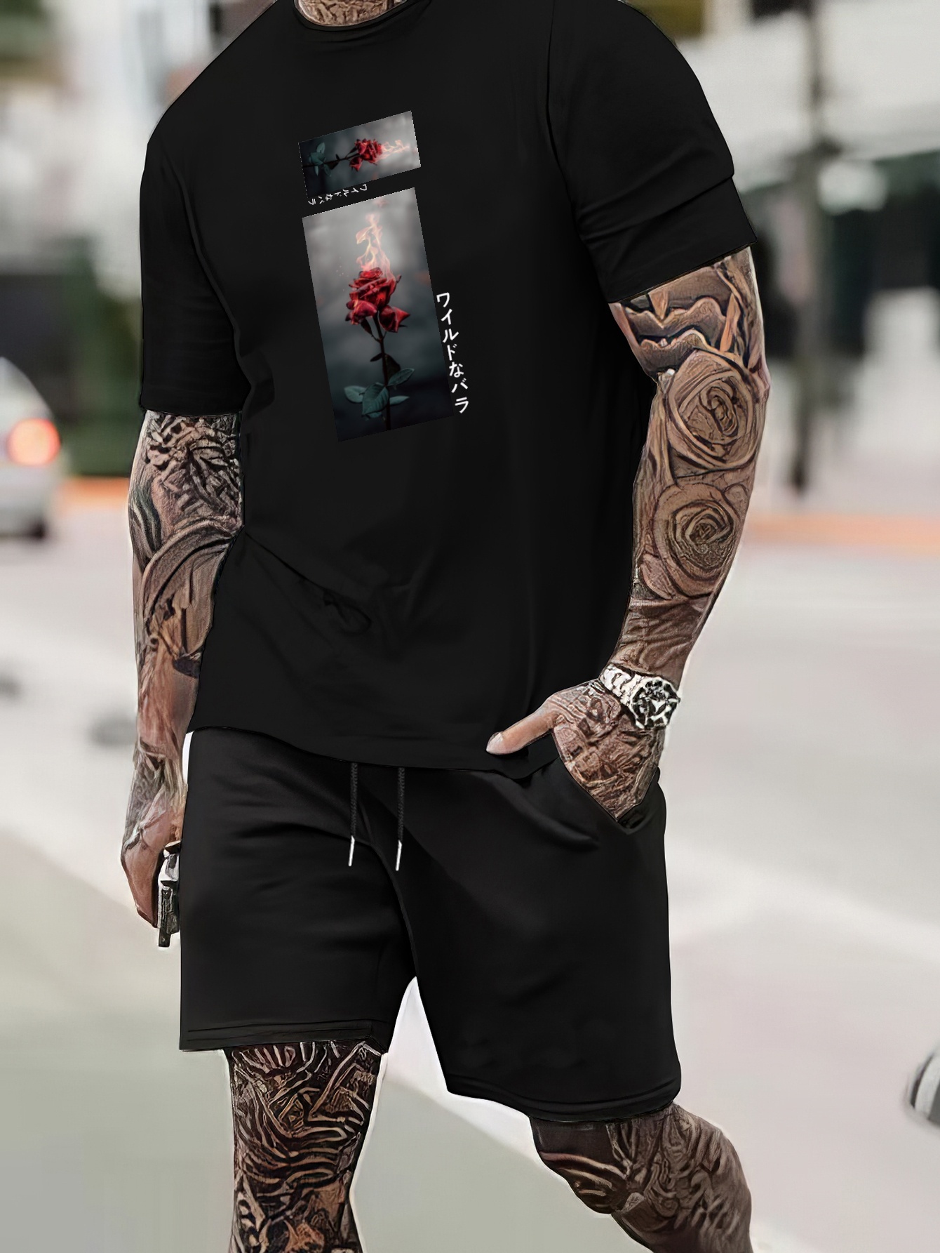 Mens black shirt outlet with red roses