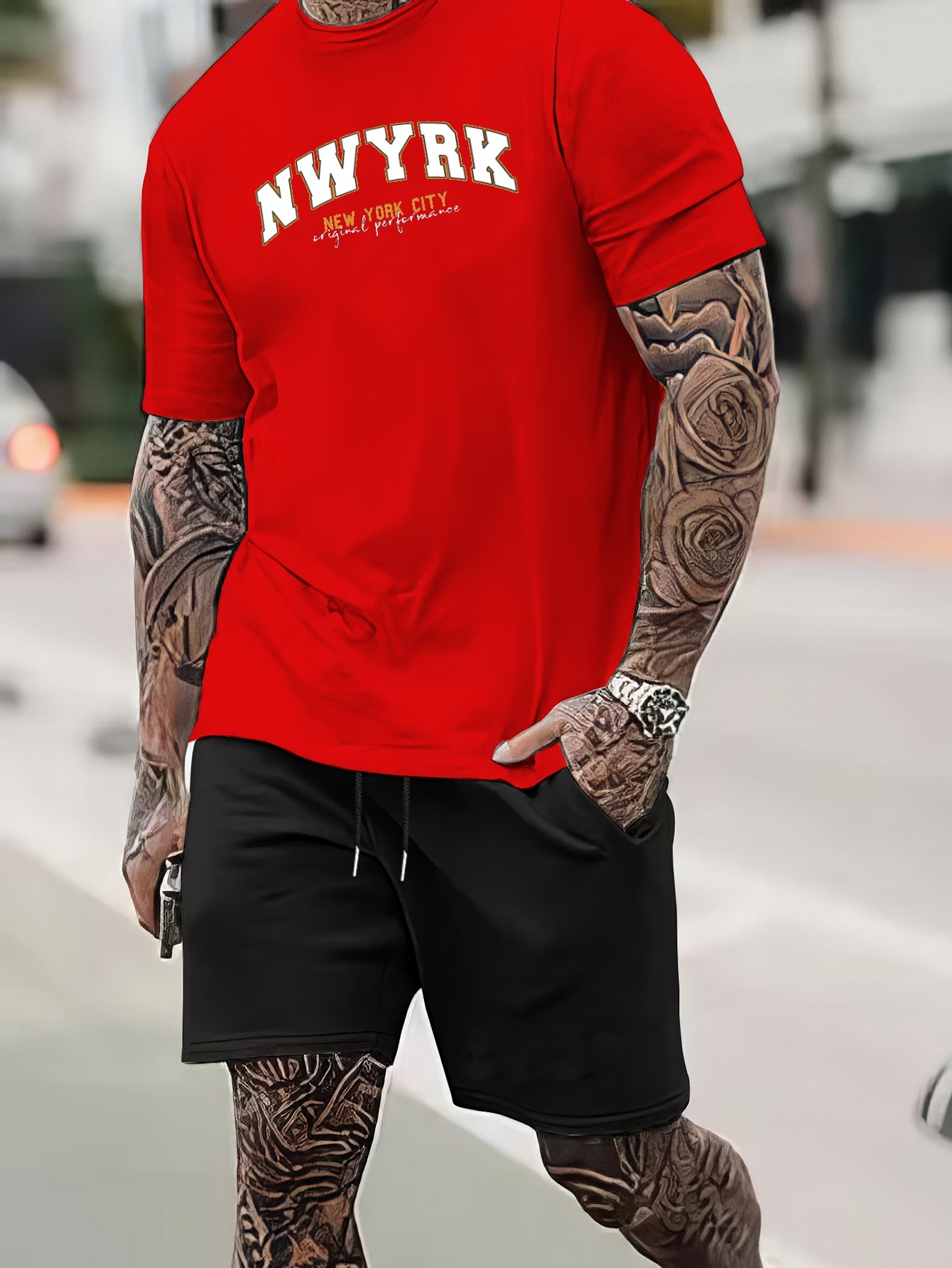 New York Print Street Style Mens 2pcs Outfits Trendy T Shirt And