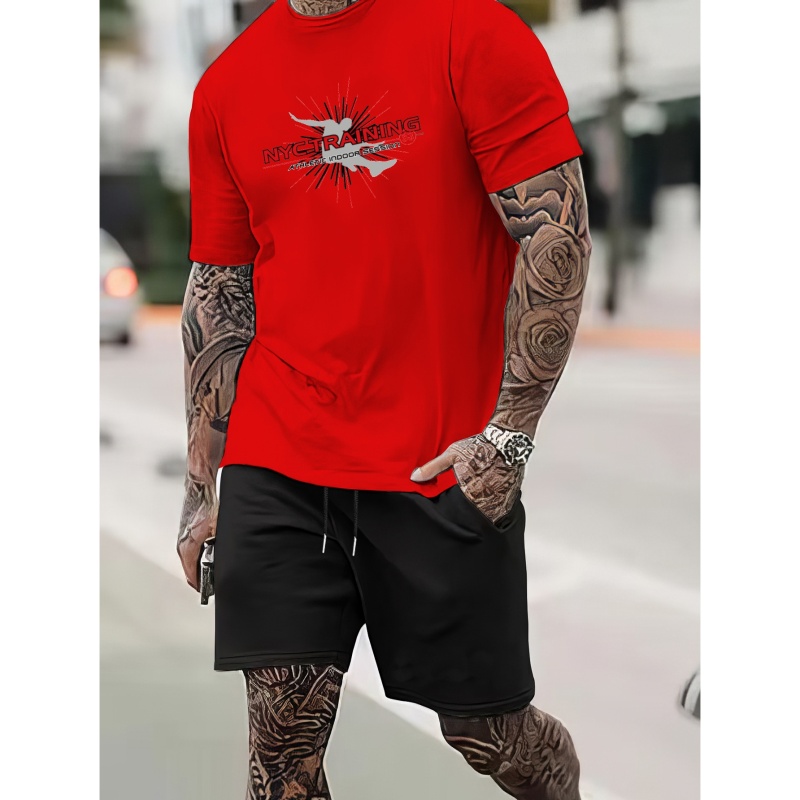 New York Print Street Style Mens 2pcs Outfits Trendy T Shirt And