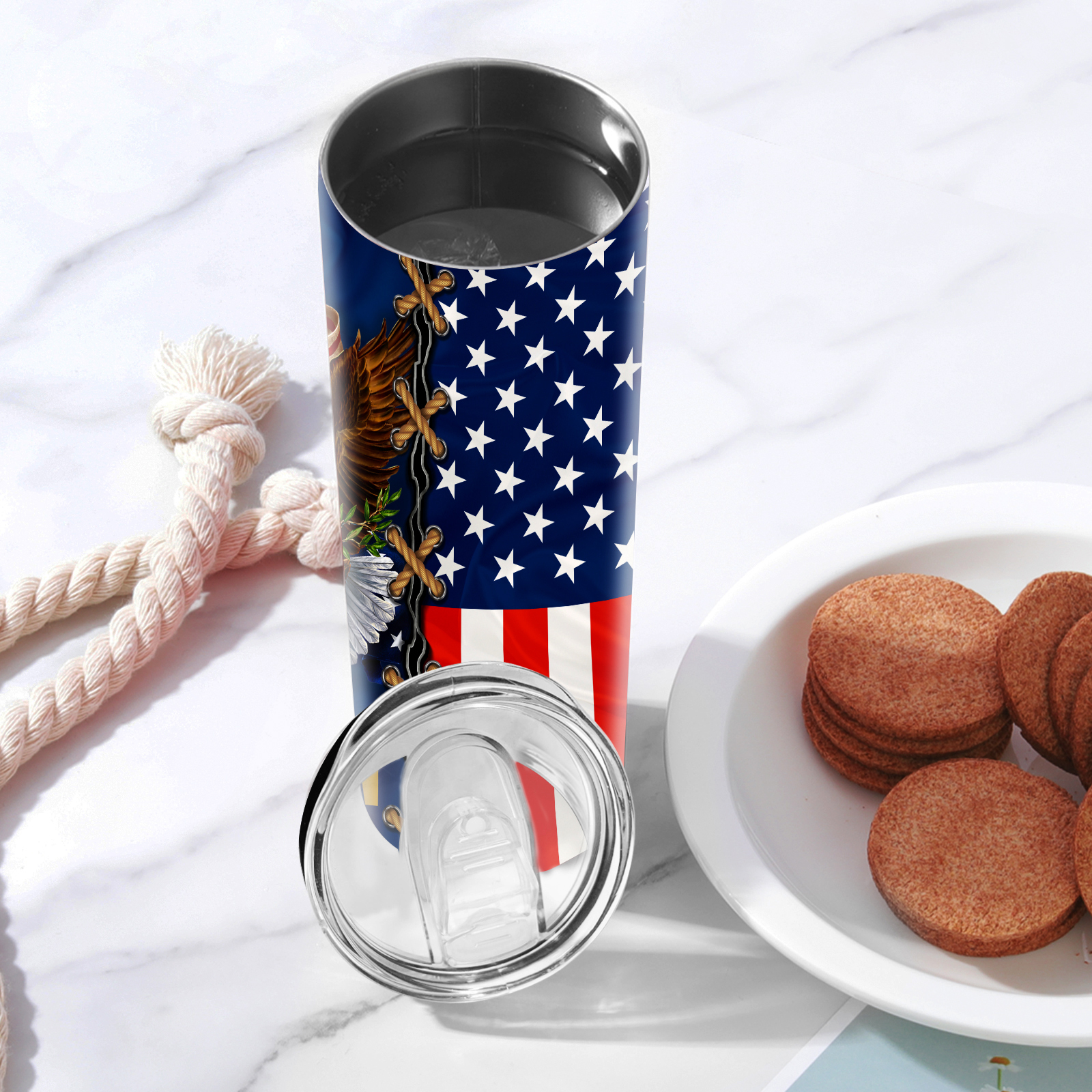 1pc 20oz Stainless Steel Patriotic Coffee Tumbler for Men - Perfect Gift  for Fishing Lovers - Vacuum Insulated Travel Mug with Fishing Flag Design -  I