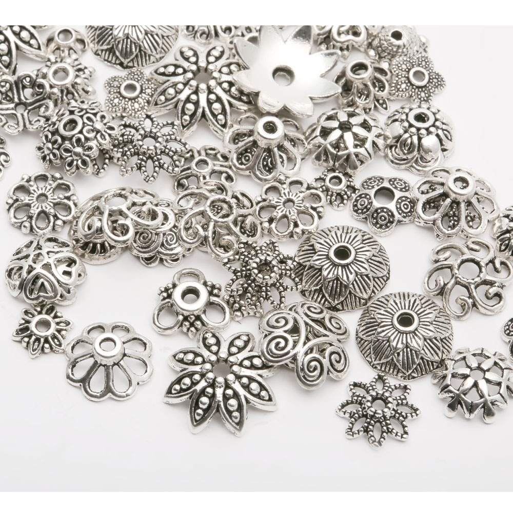 100pcs Silver Tone Stainless Steel Flower Bead Caps for Jewelry Making end  Caps