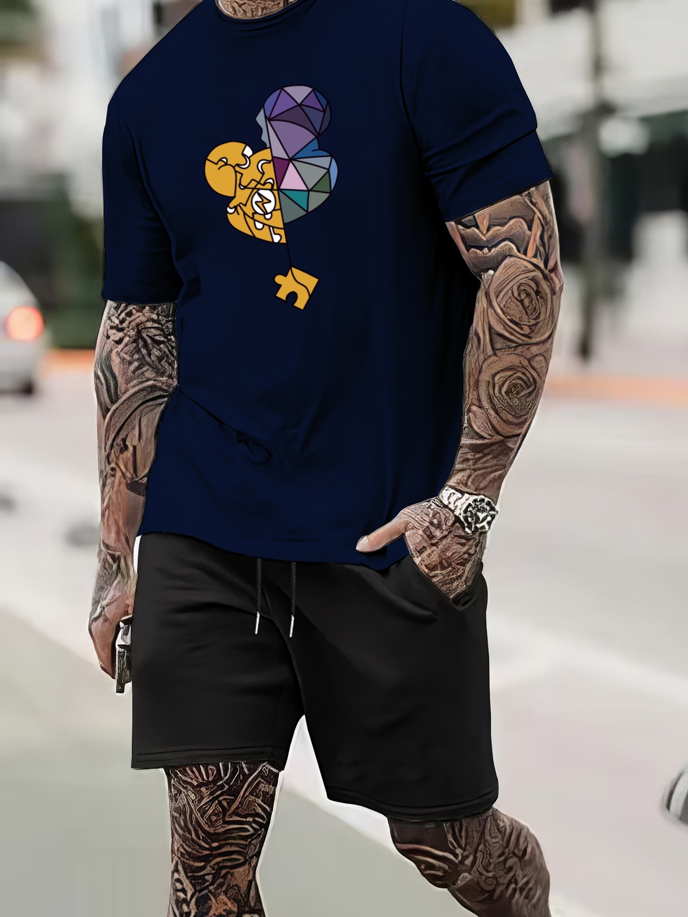 Moda Masculina Fato Casual De Verão T-shirt Impressão + Calções Conjunto De  2 Peças O Pescoço Roupa Esportiva Streetwear Treino Ropa Hombre