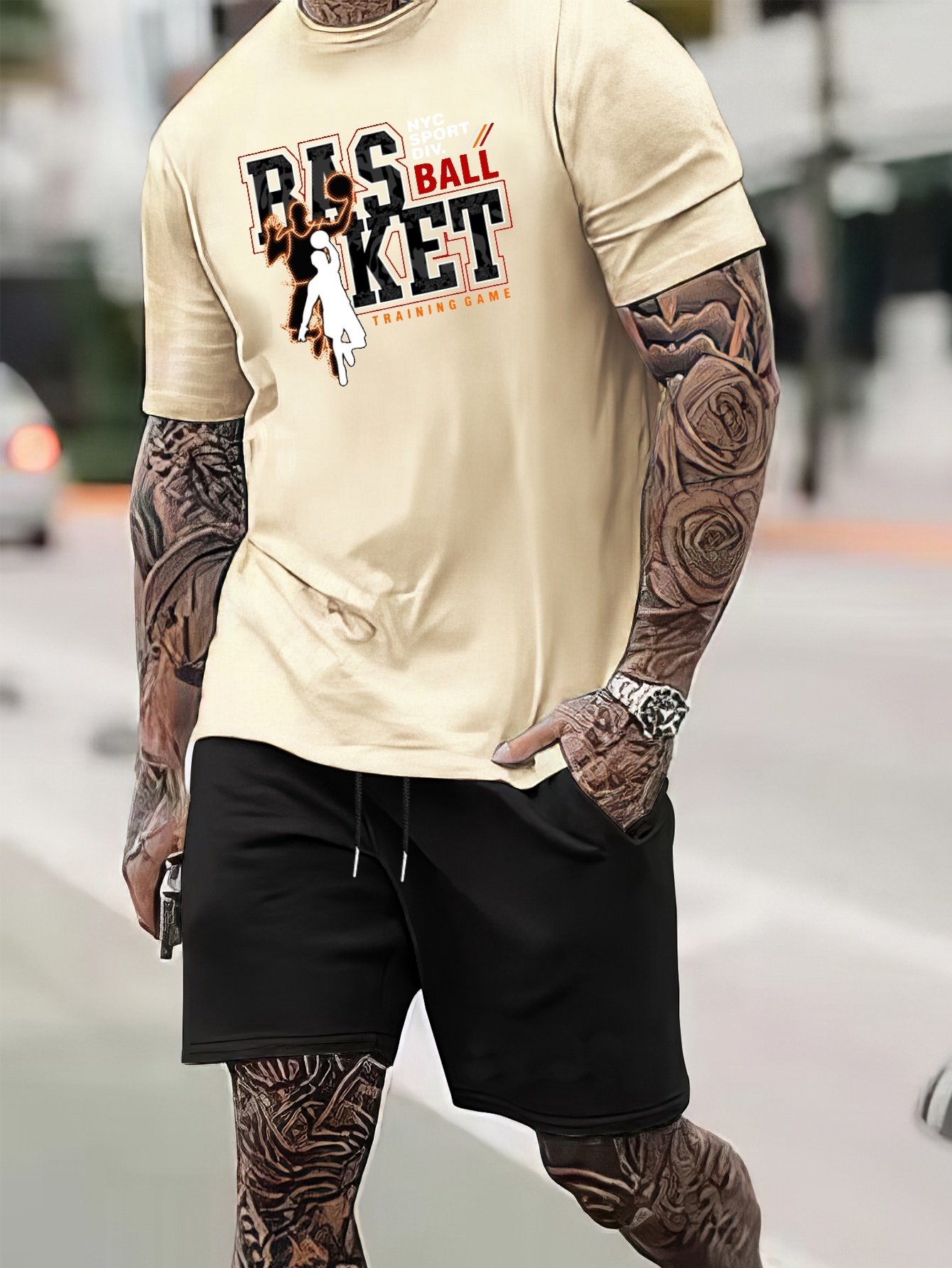 Basketball Player Creative Print Men's Casual Short Sleeve T