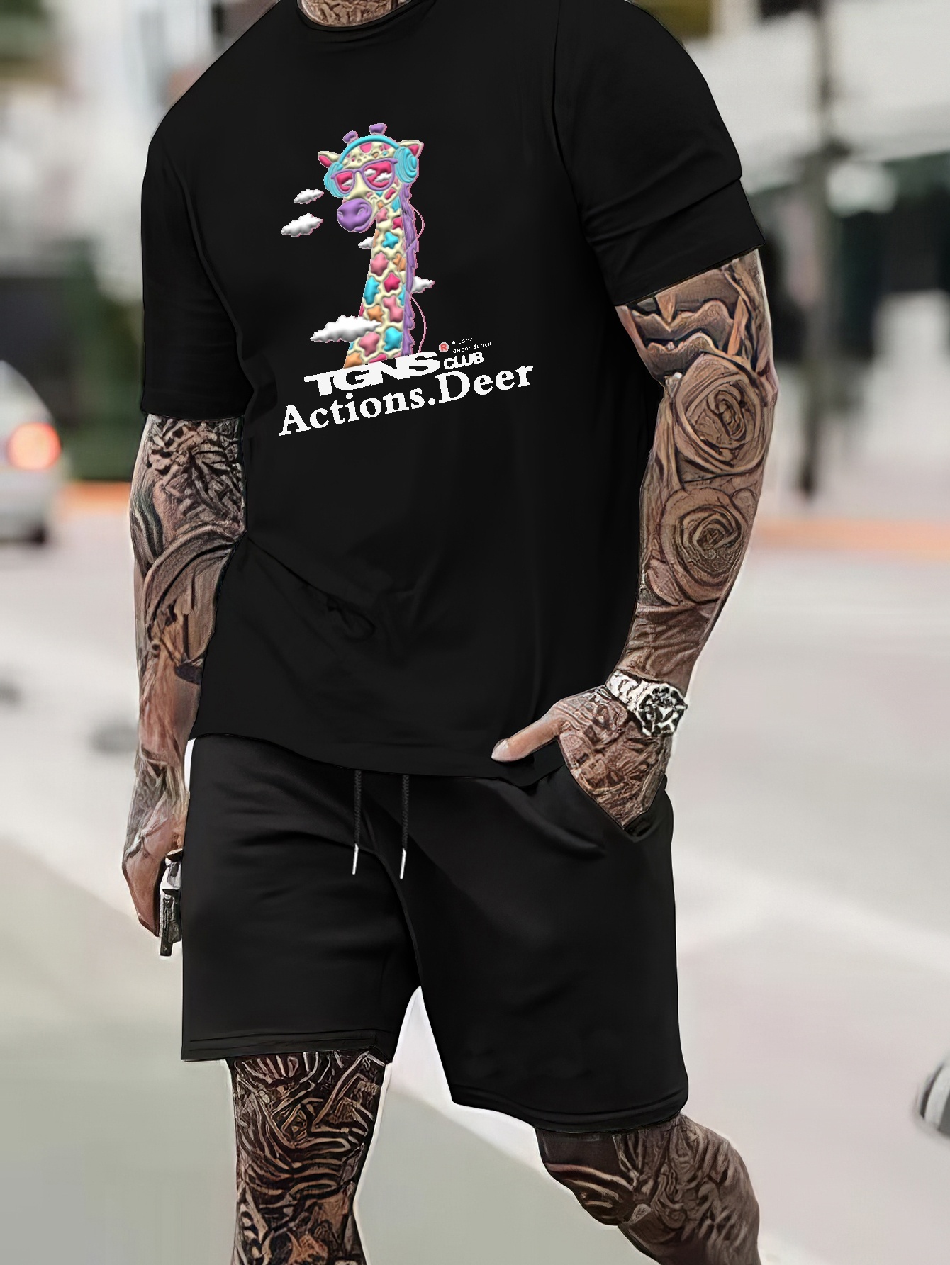 Moda Masculina Fato Casual De Verão T-shirt Impressão + Calções Conjunto De  2 Peças O Pescoço Roupa Esportiva Streetwear Treino Ropa Hombre