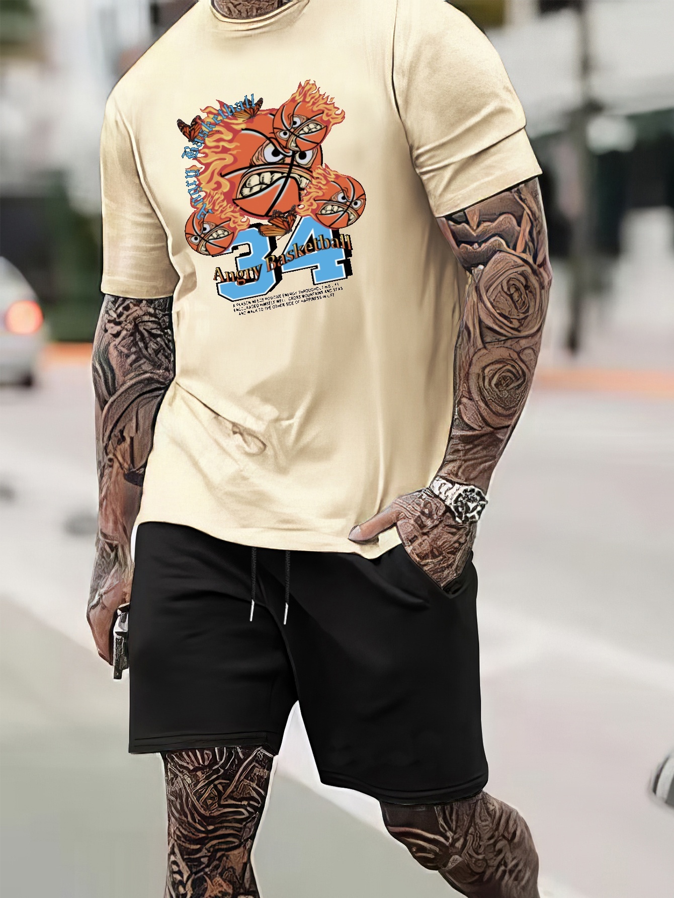 Basketball Print Mens 2pcs Outfits Casual Hoodies Long Sleeve