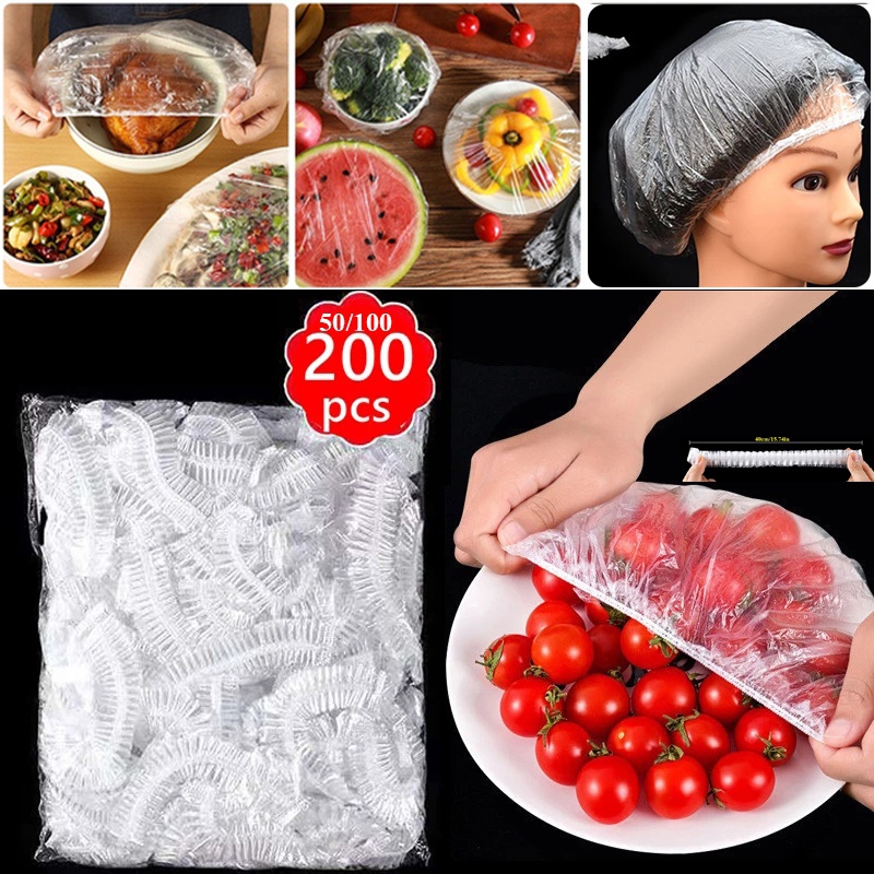 100/200pcs Disposable Food Storage Covers Bag for Bowls Plates Dishes  Reusable Shower Cap Food Storage Elastic Fresh Keeping Lid