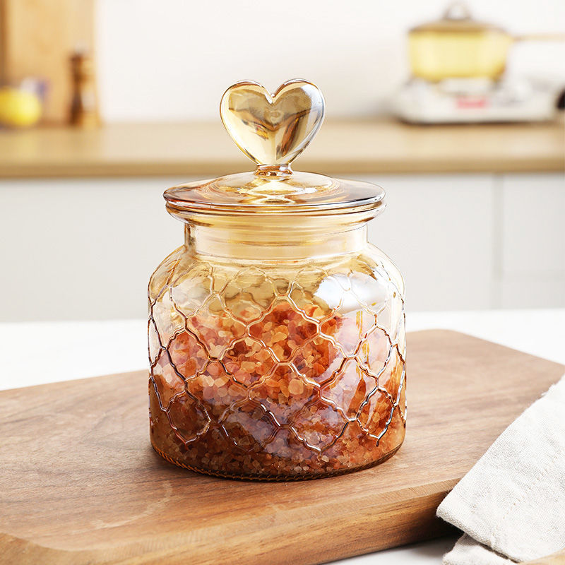 Airtight Sealed Jar With Heart Lid Large Glass Amber Bottle - Temu United  Arab Emirates