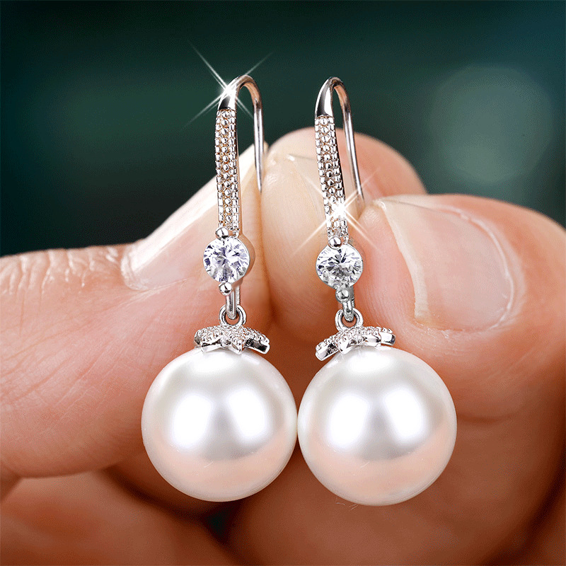 Boucle d'oreille pendante (6cm) en argent 925 et perle en cristal (10m –  caurisandco