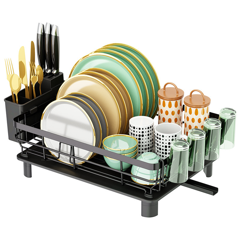 Smart Design Expandable Dish Drainer Rack with Cutlery Cup