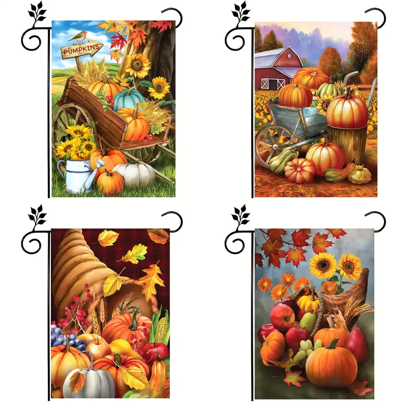 1pc bountiful cornucopia autumn garden flag double sided garden flag fall fruit flowers pumpkins sunflowers watering can yard outside decorations outdoor small decor no flagpole 12x18in details 0