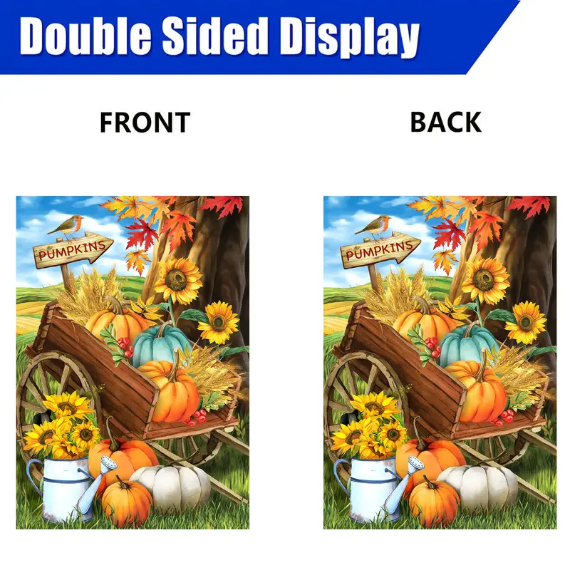 1pc bountiful cornucopia autumn garden flag double sided garden flag fall fruit flowers pumpkins sunflowers watering can yard outside decorations outdoor small decor no flagpole 12x18in details 1