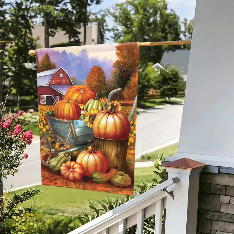 1pc bountiful cornucopia autumn garden flag double sided garden flag fall fruit flowers pumpkins sunflowers watering can yard outside decorations outdoor small decor no flagpole 12x18in details 4