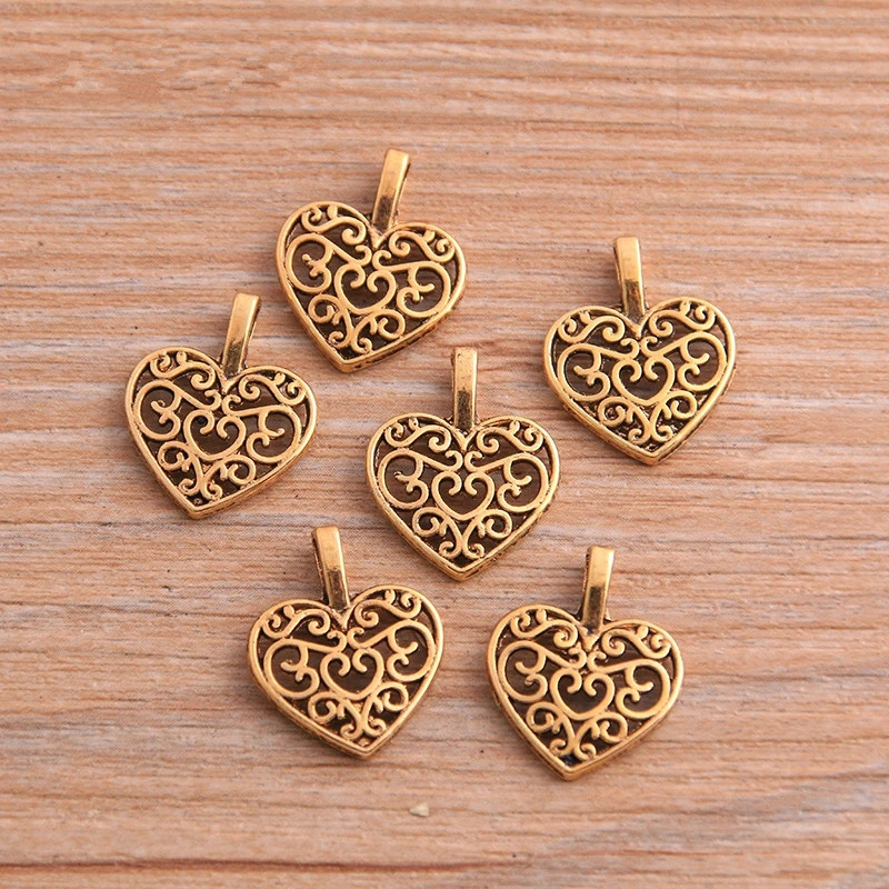 Necklace in old gold color with heart charms