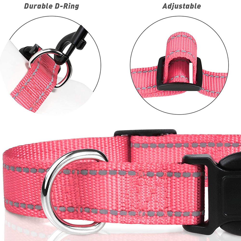 Reflective Dog Collar with Buckle Adjustable Safety Nylon Collars for Small  Medium Large Dogs, Pink S