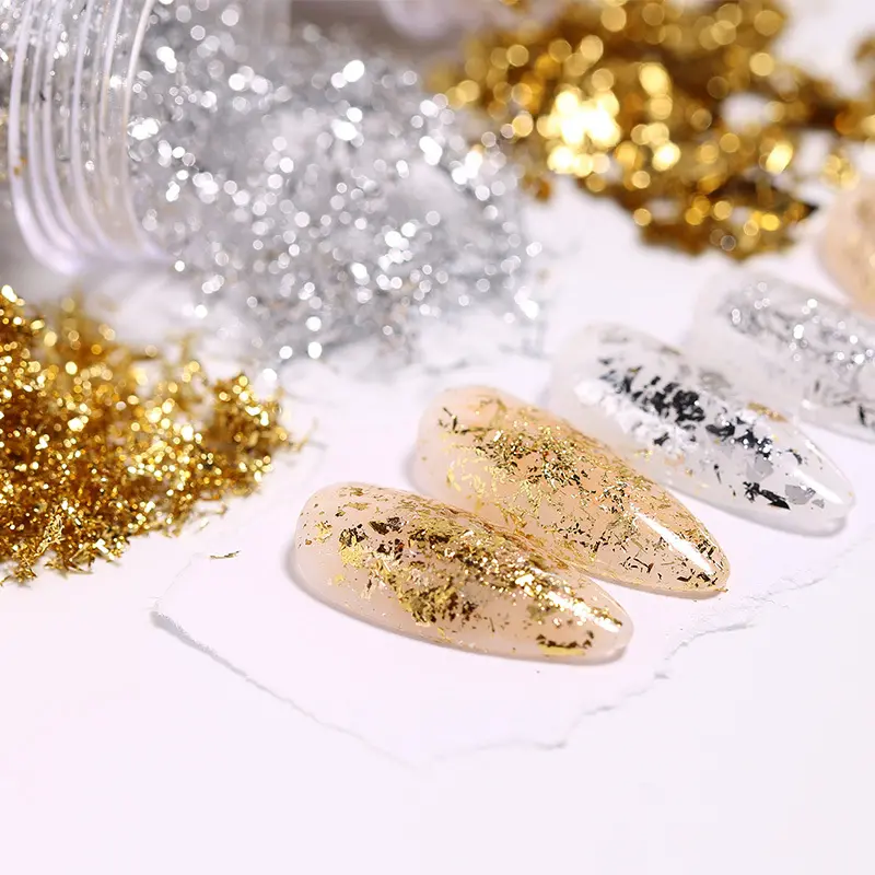 Golden/silvery Nail Foil Flakes For Diy Or Nail Salons - Temu