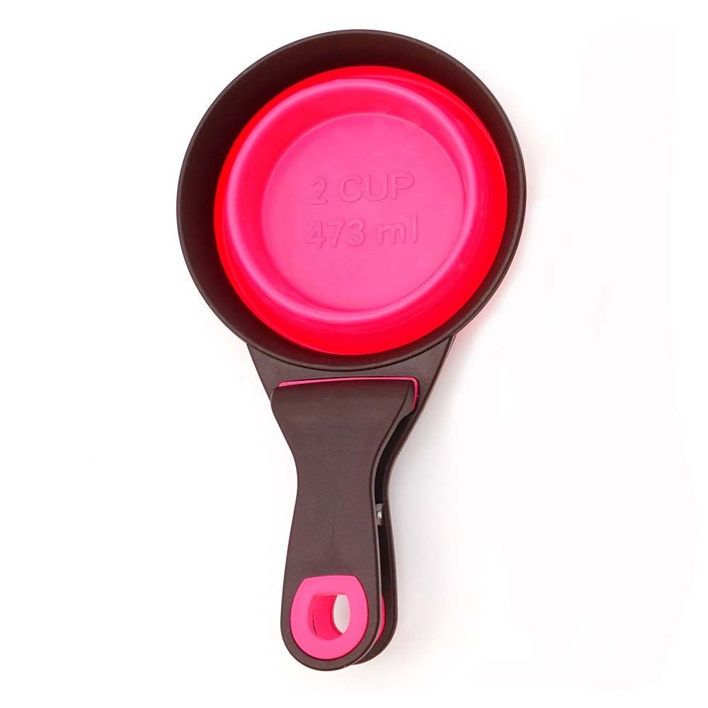 Collapsible Pet Scoop Silicone Measuring Cups Set Sealing Clip 3 In 1  Multi-function Set Of 2