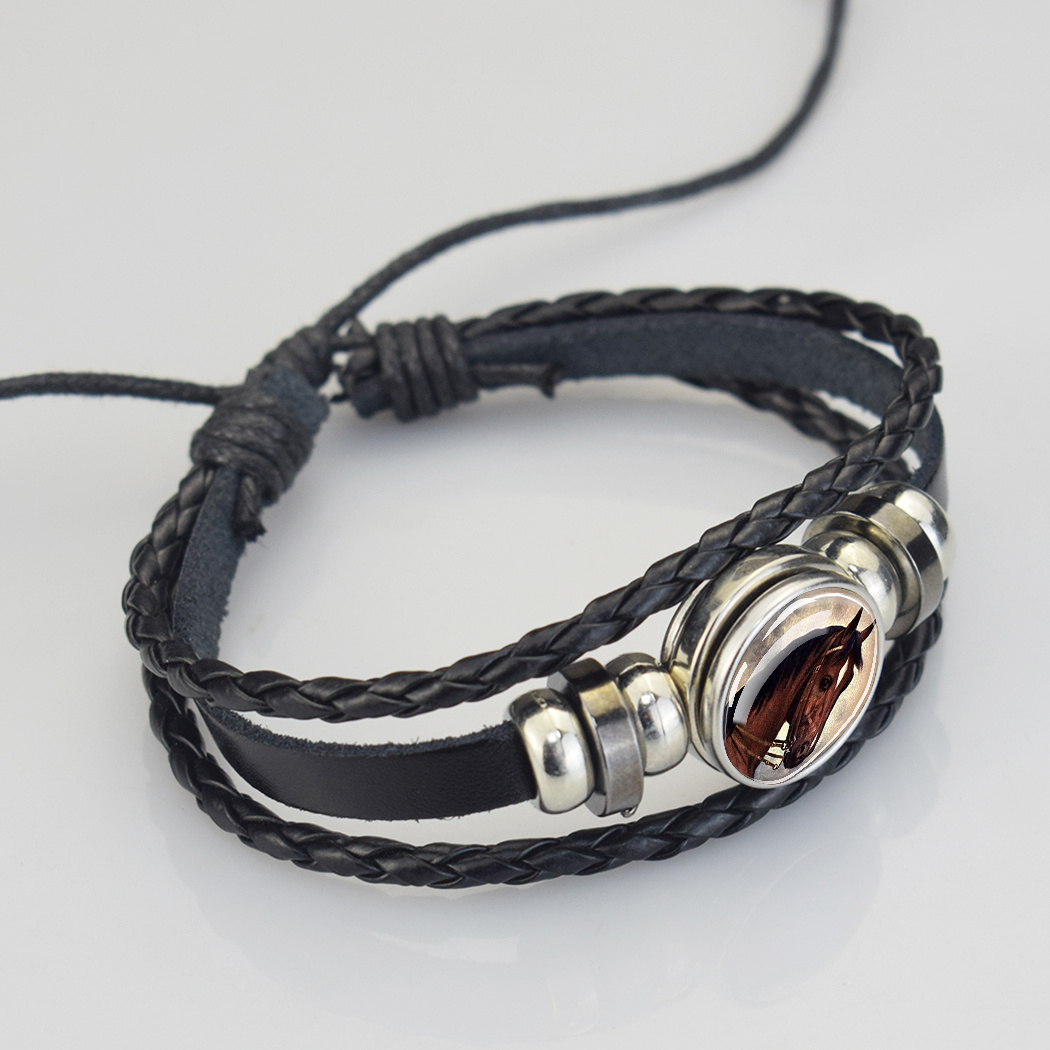 Horse Head Pattern Leather Bracelet for Men, Gift for Him