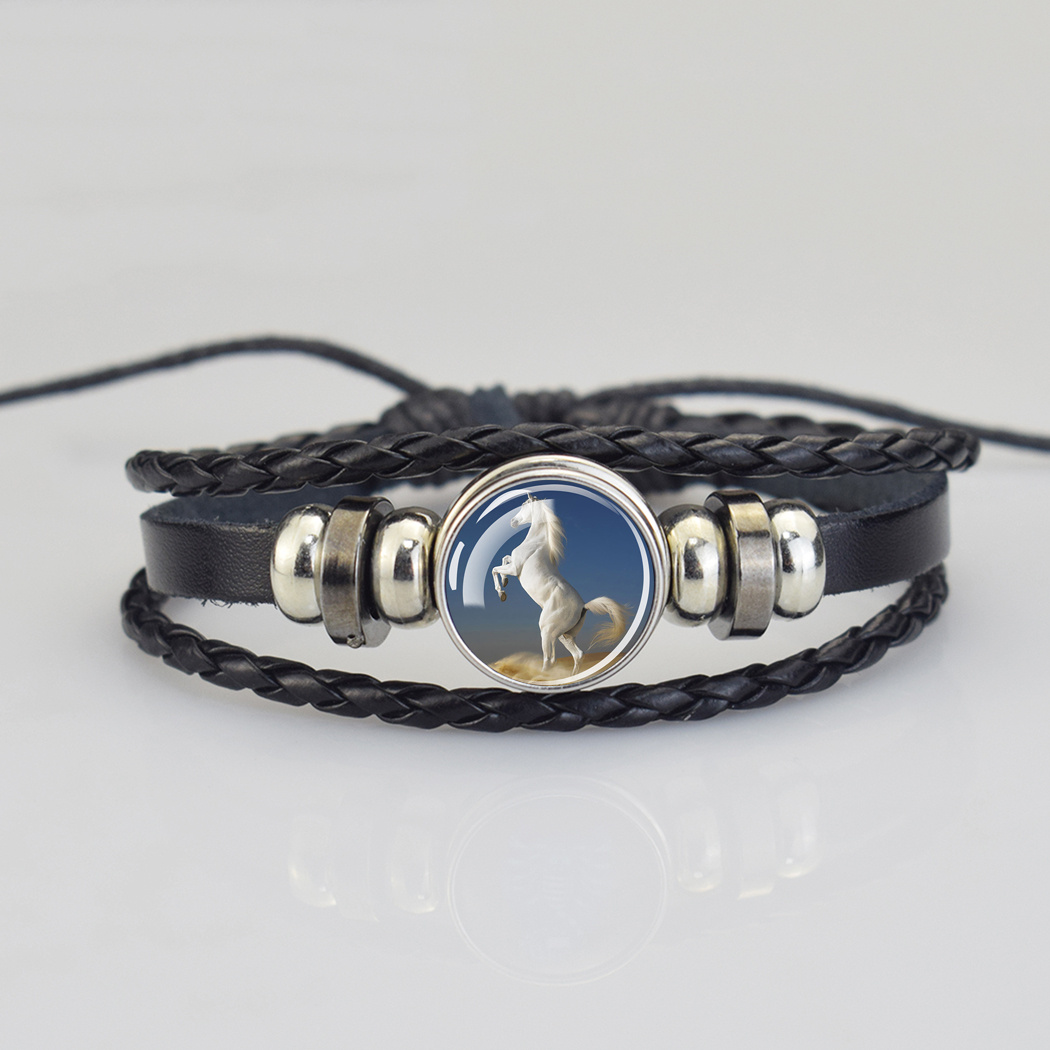 Horse Head Pattern Leather Bracelet for Men, Gift for Him