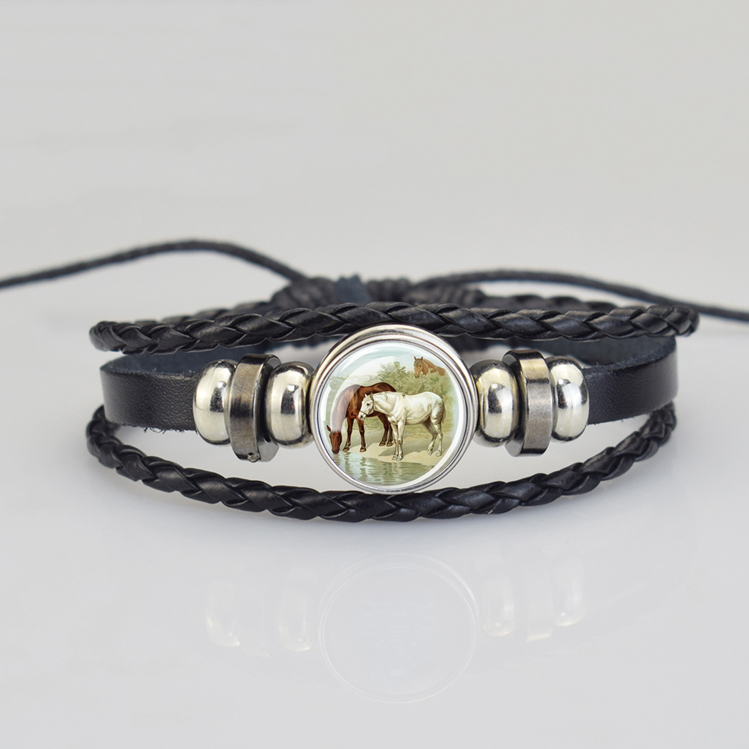 Horse Head Pattern Leather Bracelet for Men, Gift for Him