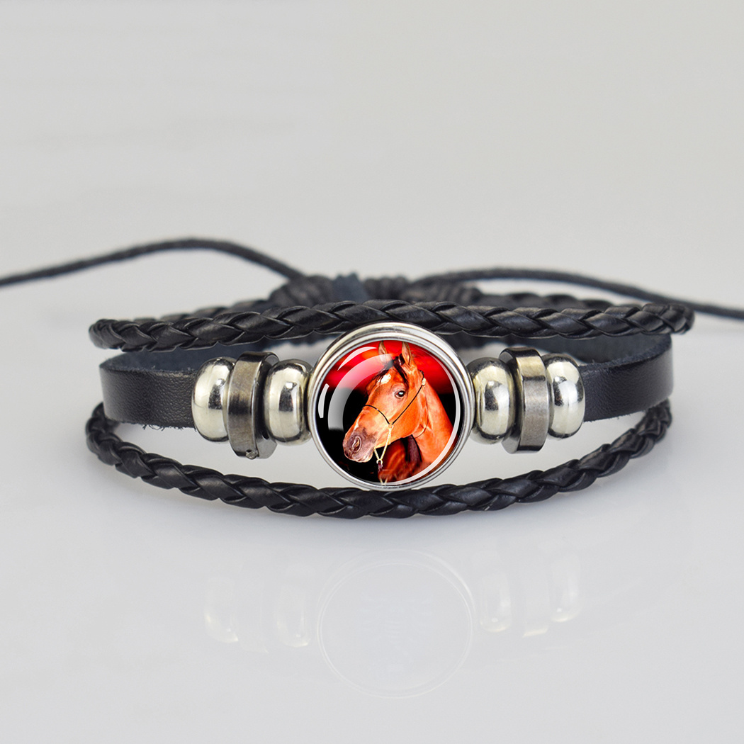 Horse Head Pattern Leather Bracelet for Men, Gift for Him