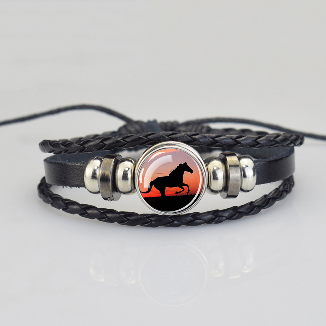Horse Head Pattern Leather Bracelet for Men, Gift for Him