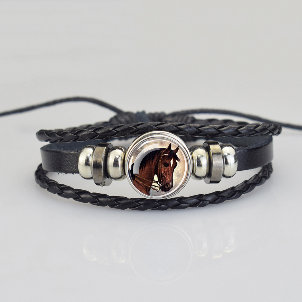 Horse Head Pattern Leather Bracelet for Men, Gift for Him