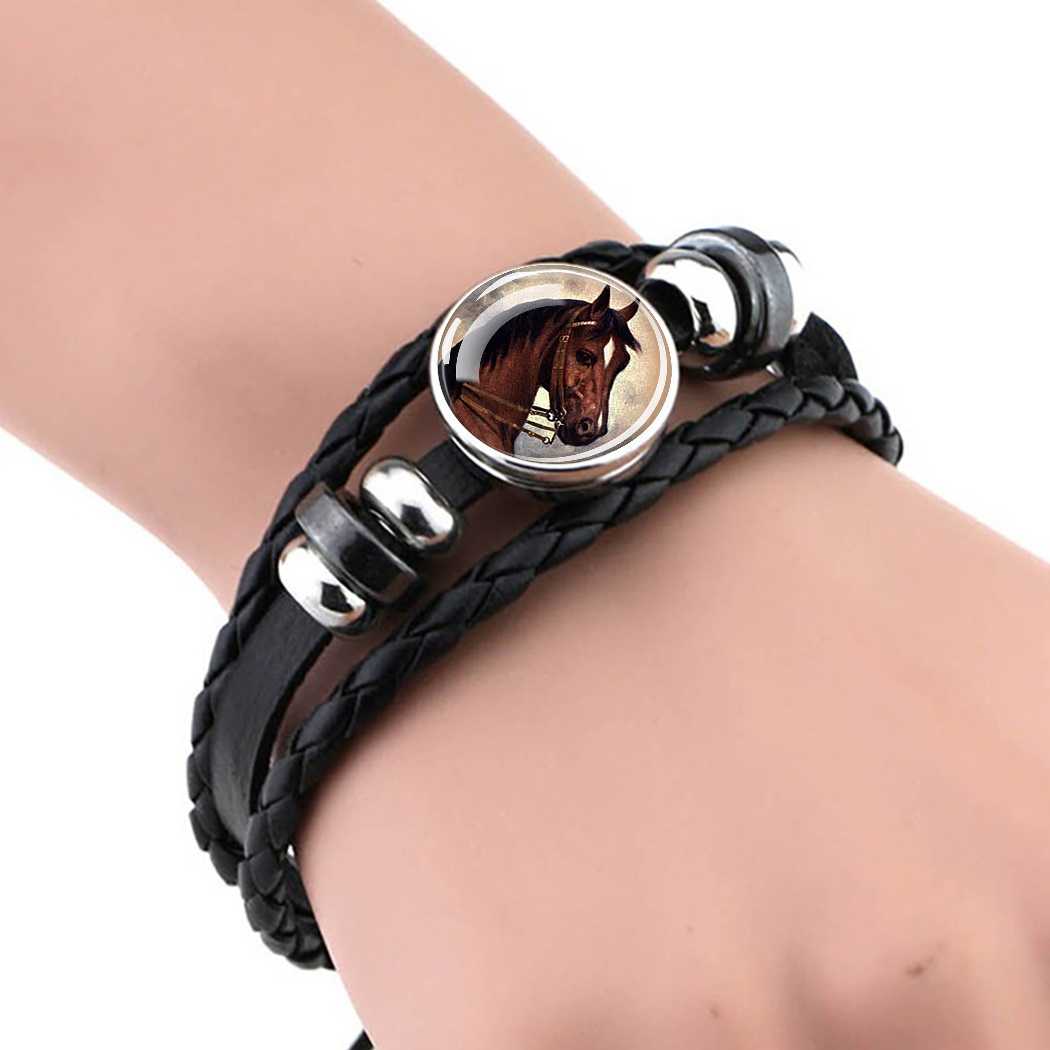Horse Head Pattern Leather Bracelet for Men, Gift for Him