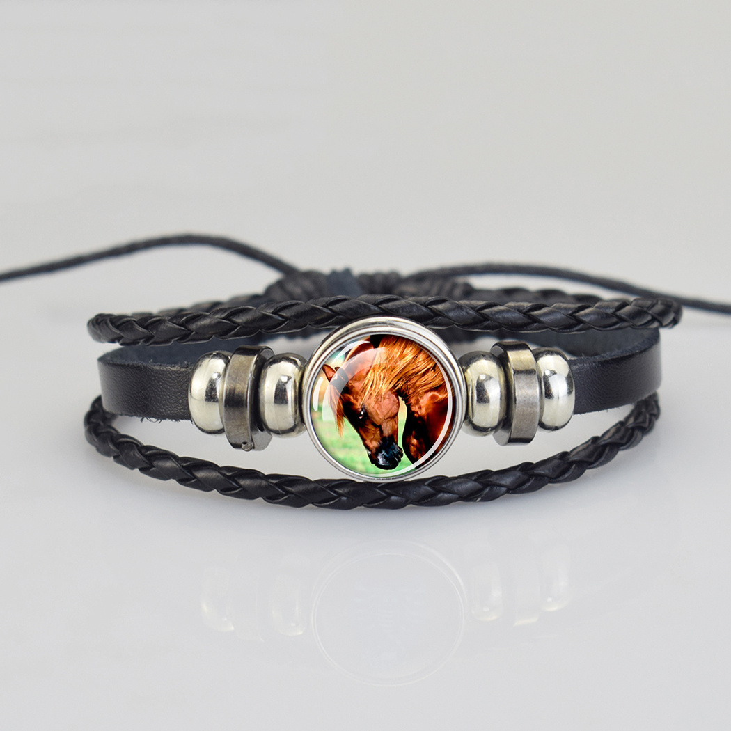 Horse Head Pattern Leather Bracelet for Men, Gift for Him