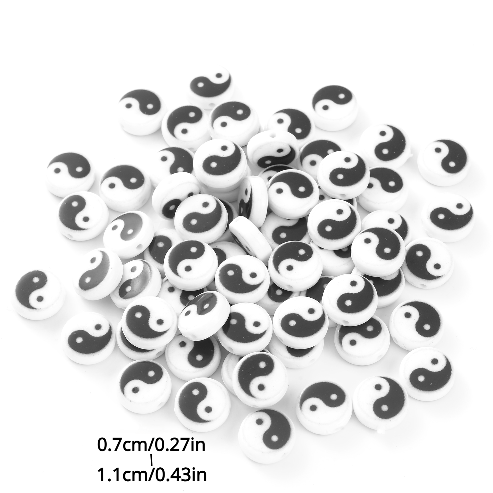 50pcs Random Yin & Yang Pattern Heart DIY Clay Beads