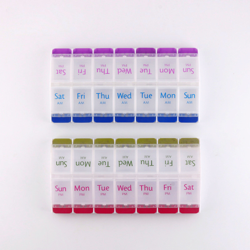 1pc Vitamin Pill Organizer Box/ Weekly/ Am Pm/ Blue White Purple