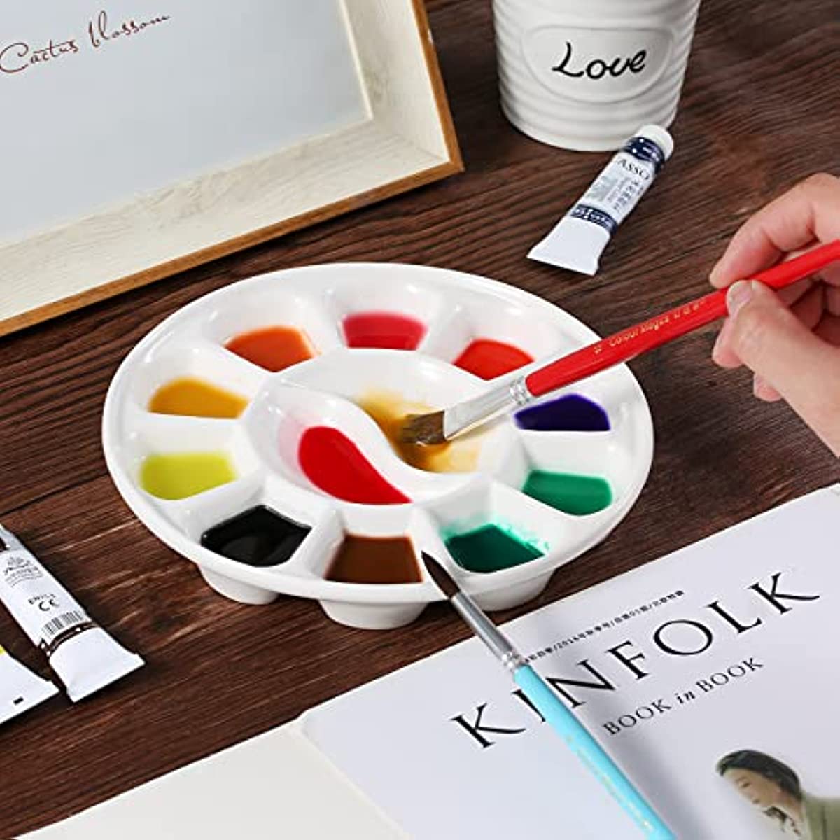 TEHAUX 1 Set Ink Plate Art Ceramic Watercolor Dish Stackable Mixing  Stackable Paint Palette Painting Dish Paint Brush Wash Bowl Porcelain  Palette