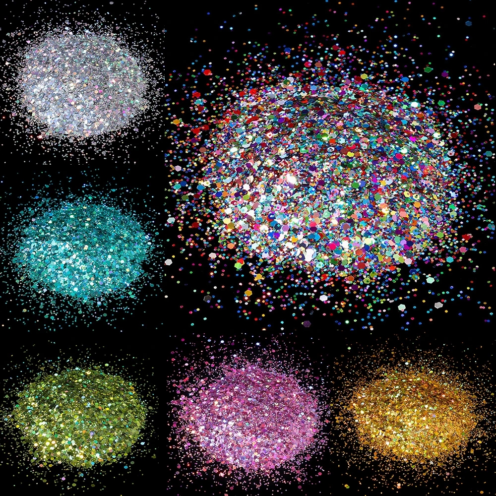 Classy Metallic Colours Hexagon Glitter Set, Assorted Confetti Glitters, Resin Filling Material