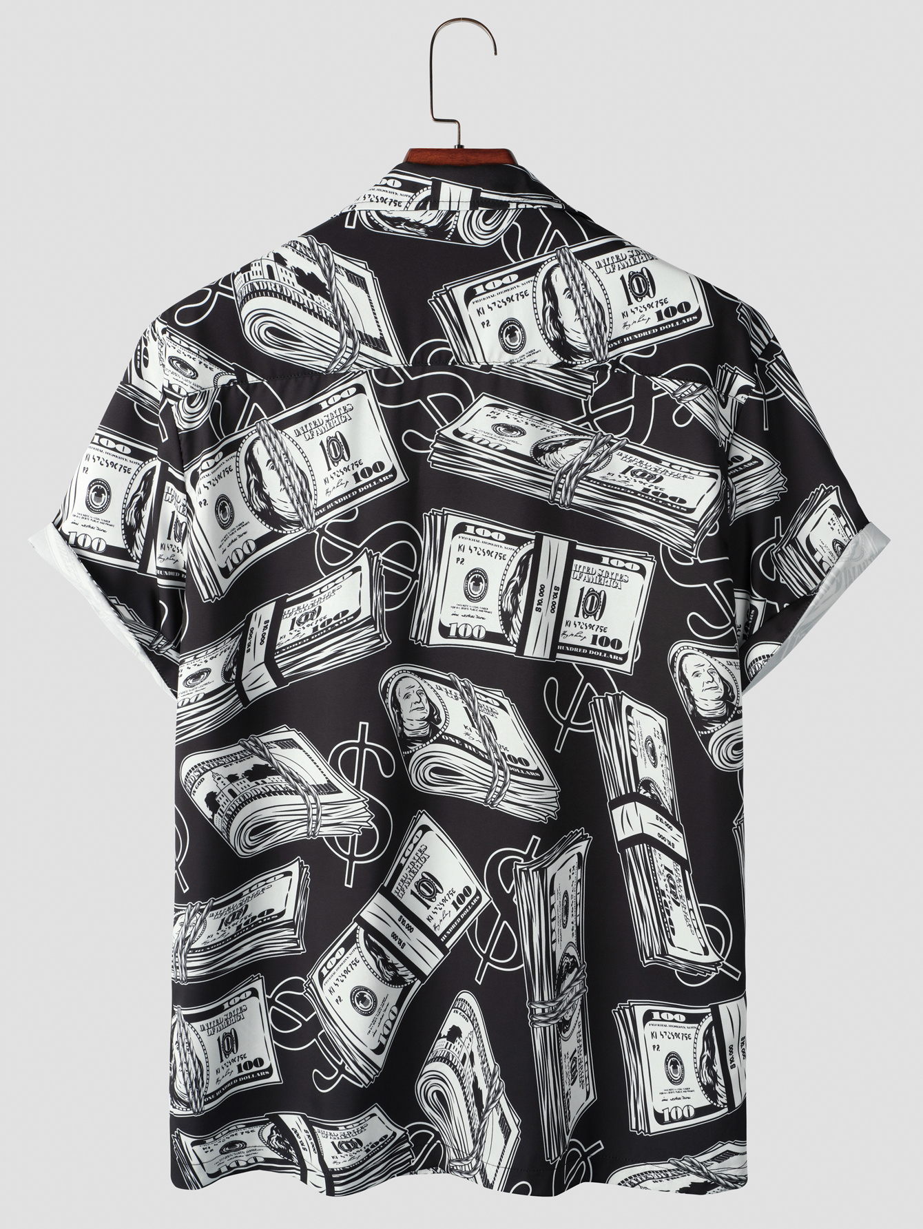 Dollar Bill Print Men's Casual Short Sleeve Shirt, Men's Shirt For