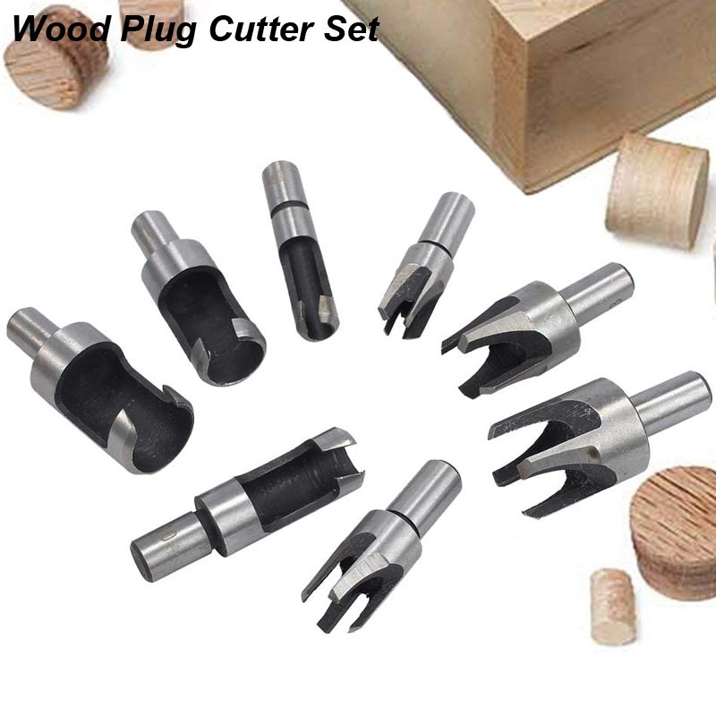 Wood Plug Cutter Set, 6mm + 10mm + 13mm + 16mm / 1/4 3/8 1/2 5/8  Straight and Tapered Drill Bit Cutting Tool for Woodworking 