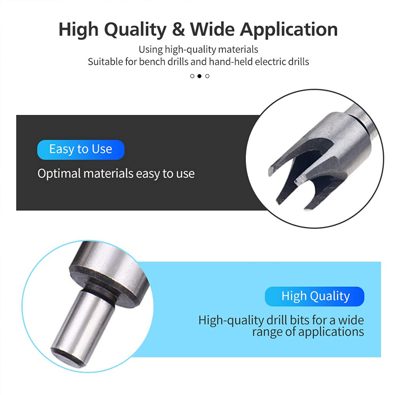 Wood Plug Cutter Set, 6mm + 10mm + 13mm + 16mm / 1/4 3/8 1/2 5/8  Straight and Tapered Drill Bit Cutting Tool for Woodworking 