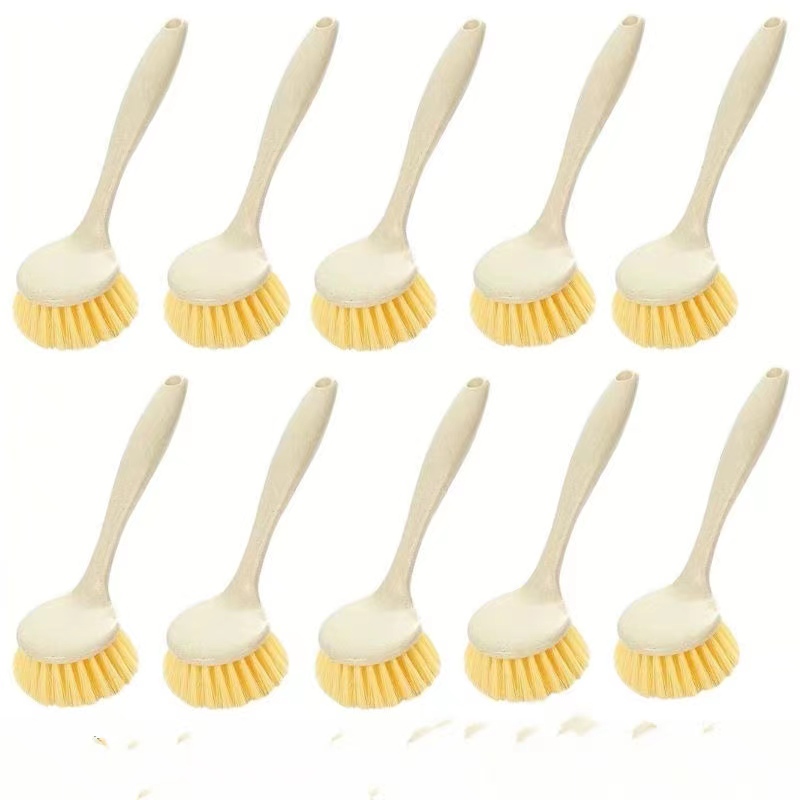 2pcs Handle Dish Brushes - Versatile Beige Kitchen Scrubbers for Dishes,  Pans, Pots, Sinks