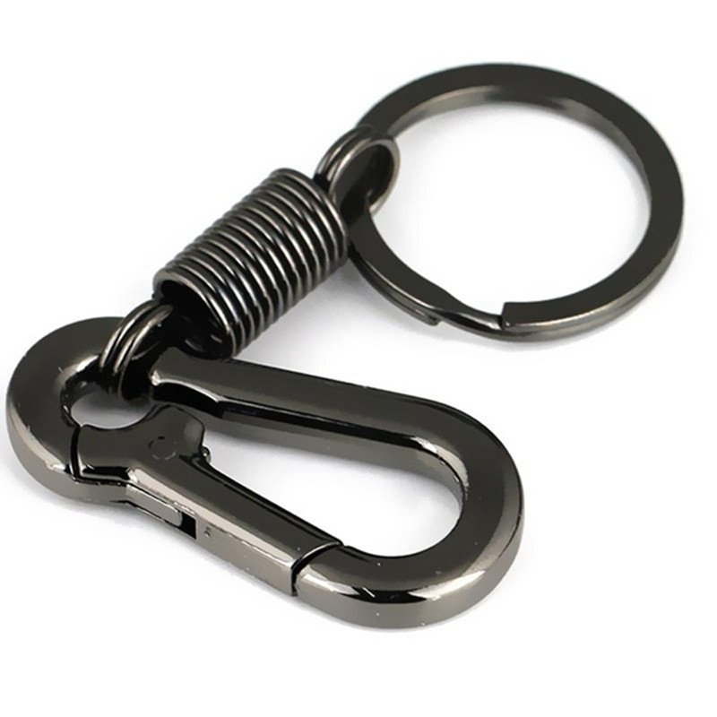 Sturdy Carabiner Key Chain Key Ring Polished Key Chain Spring Key Chain  Business Waist Key Chain, Black 