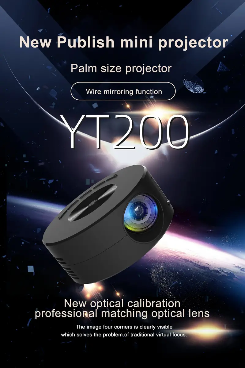 yt200 projectorinsert a line with mobile phone screenhigh definition mobile screen led home theater projector wired projection screen mirror for android  details 0