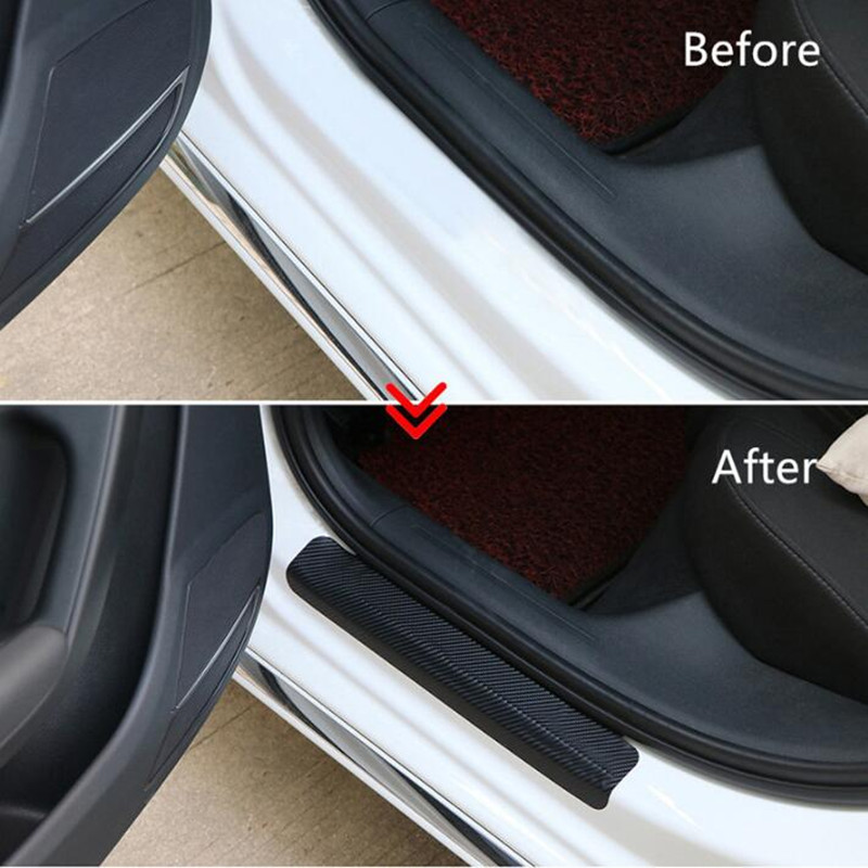 4pcs Black Carbon Fiber Car Door Sill Trim Sticker, Scratch-resistant  Protective Film For Universal Cars