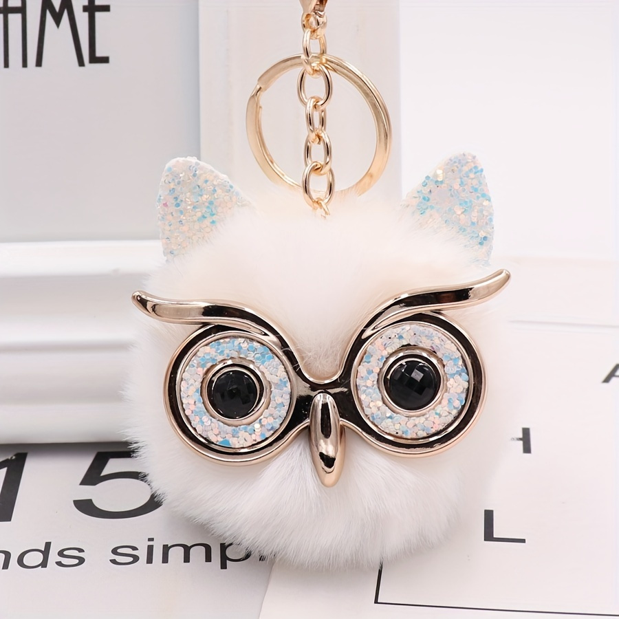 Puffball Owl Faux Fur Pom Pom Keychain Handbag Purse Jewellry Holder  Keyring Backpack Pendants