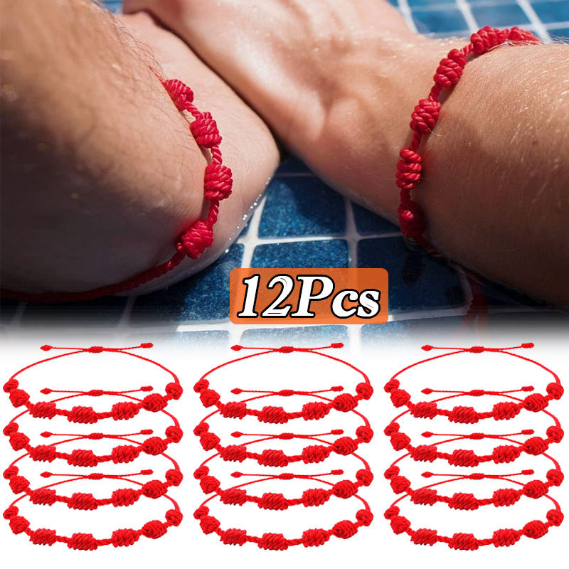 2pcs Lucky Red String Bracelet Amulet 7 Knots Protection Rope Man Women  Gifts